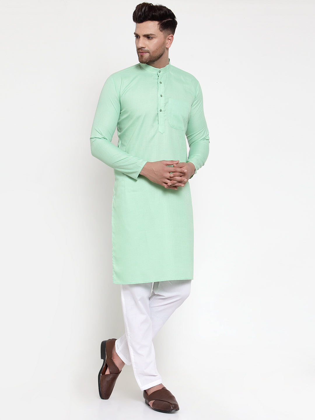 Jompers Men Green & White Solid Kurta with Churidar | Grocsy