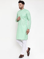 Jompers Men Green & White Solid Kurta Only | Grocsy