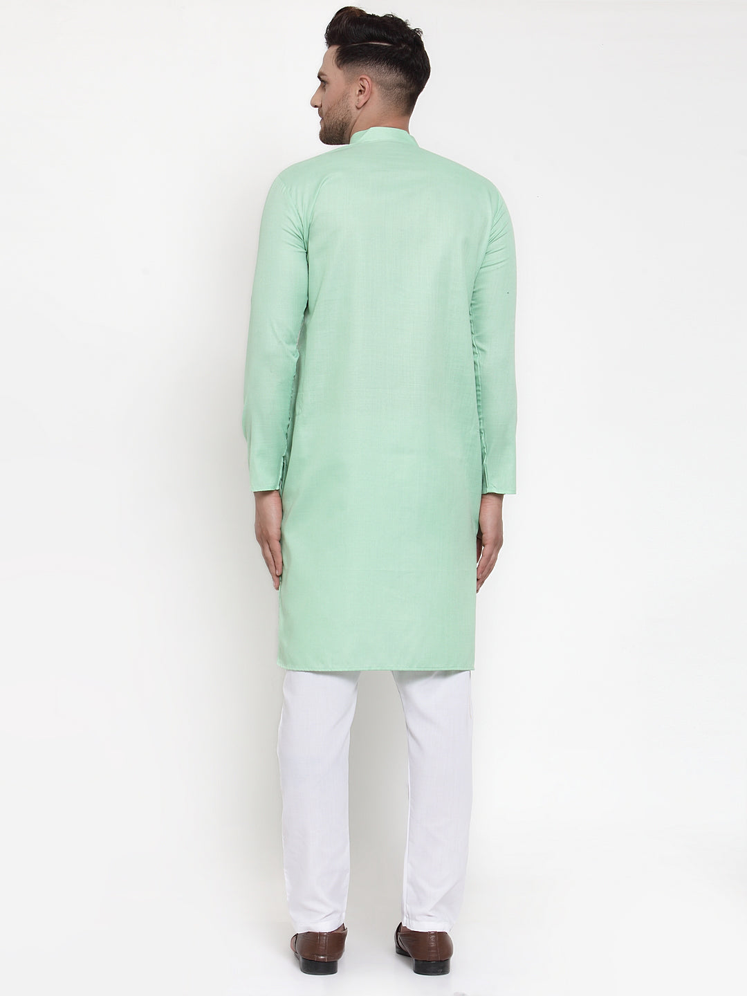 Jompers Men Green & White Solid Kurta with Churidar | Grocsy