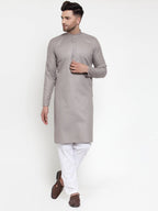 Jompers Men Grey & White Solid Kurta Only | Grocsy