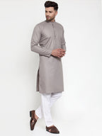 Jompers Men Grey & White Solid Kurta Only | Grocsy