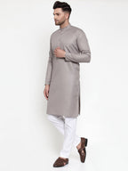 Jompers Men Grey & White Solid Kurta Only | Grocsy