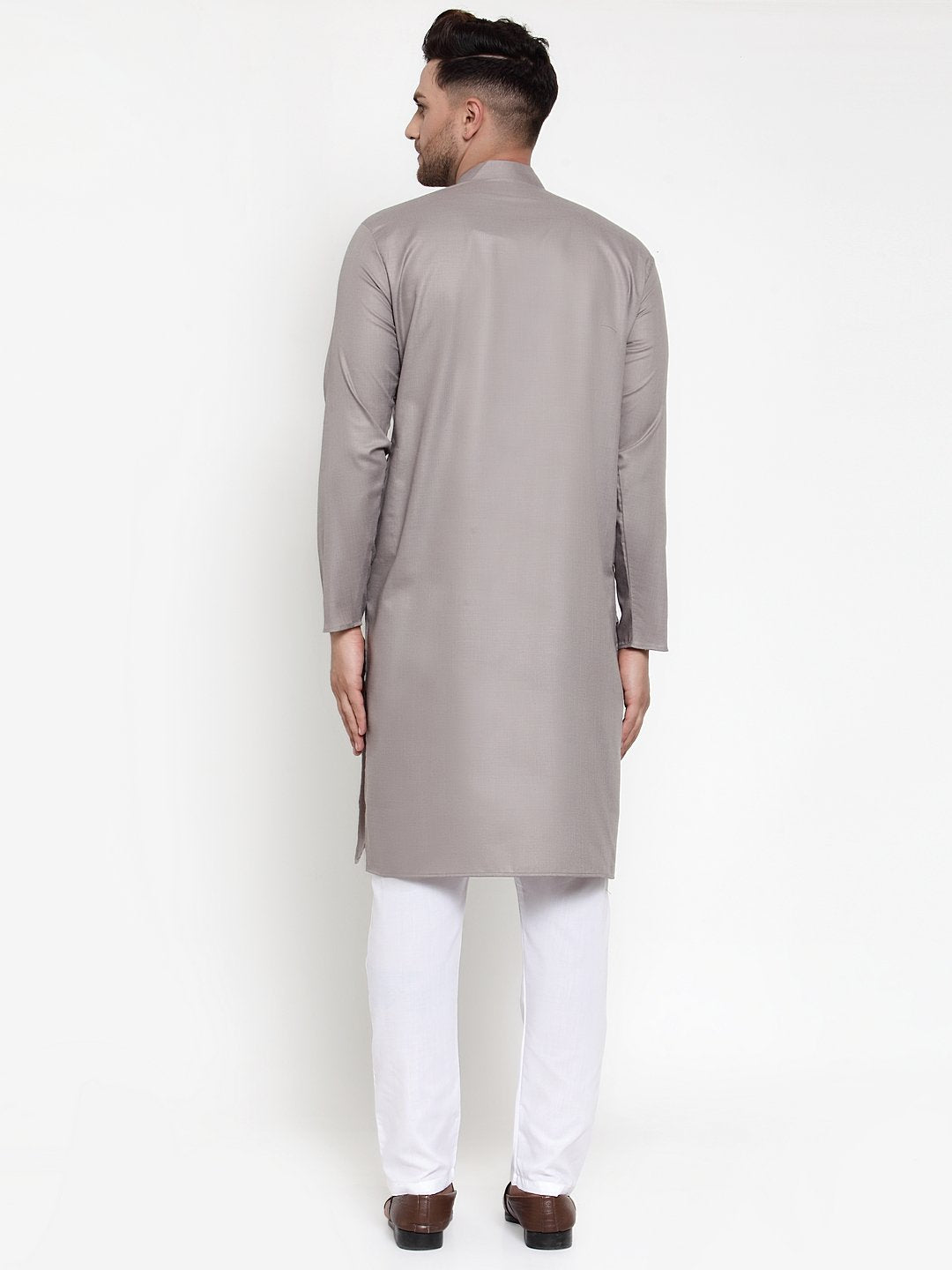 Jompers Men Grey & White Solid Kurta Only | Grocsy