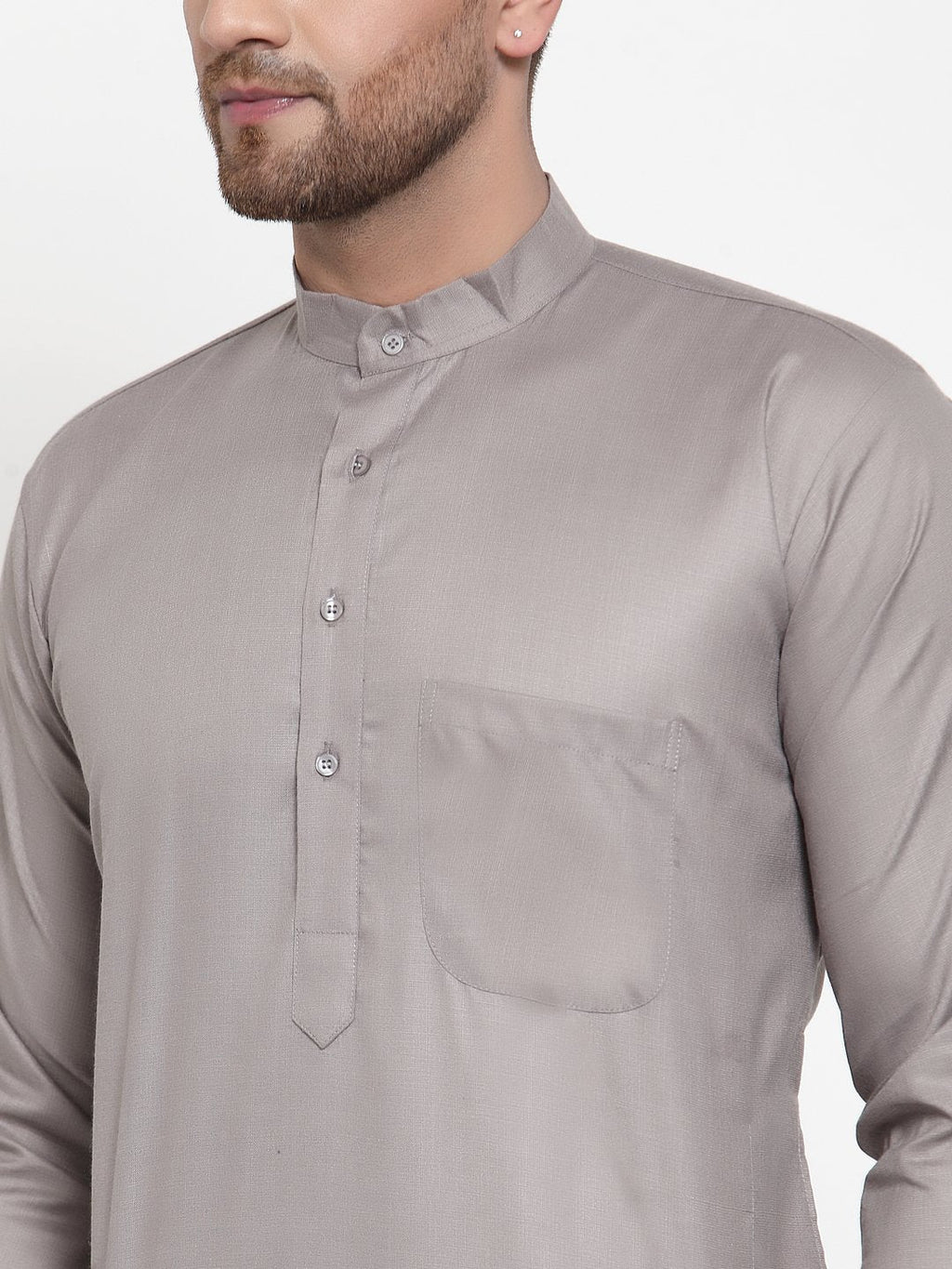 Jompers Men Grey & White Solid Kurta Only | Grocsy