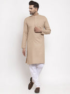Jompers Men Light-Brown & White Solid Kurta Only | Grocsy