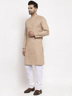 Jompers Men Light-Brown & White Solid Kurta Only | Grocsy