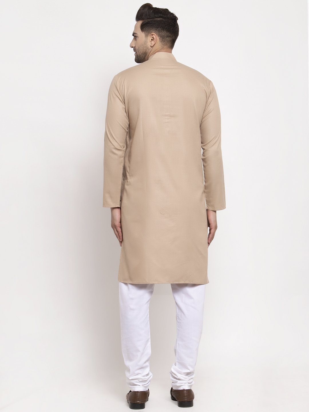 Jompers Men Light-Brown & White Solid Kurta Only | Grocsy