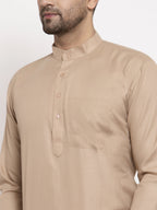 Jompers Men Light-Brown & White Solid Kurta with Churidar | Grocsy