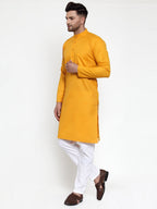Jompers Men Mustard Yellow & White Solid Kurta with Churidar | Grocsy