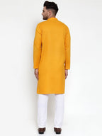 Jompers Men Mustard Yellow & White Solid Kurta Only | Grocsy