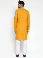 Jompers Men Mustard Yellow & White Solid Kurta with Churidar | Grocsy
