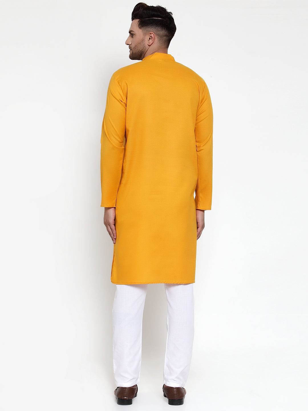 Jompers Men Mustard Yellow & White Solid Kurta with Churidar | Grocsy