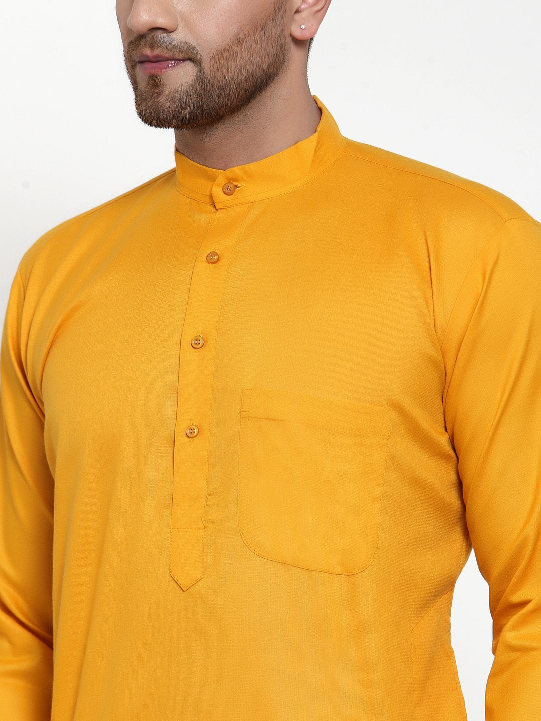 Jompers Men Mustard Yellow & White Solid Kurta Only | Grocsy