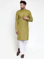 Jompers Men Olive Green & White Solid Kurta Only | Grocsy