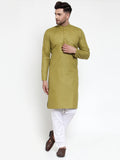 Jompers Men Olive Green & White Solid Kurta with Churidar | Grocsy