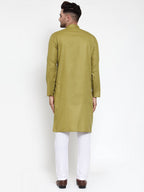 Jompers Men Olive Green & White Solid Kurta Only | Grocsy