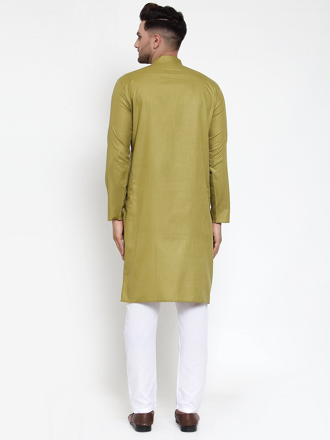 Jompers Men Olive Green & White Solid Kurta Only | Grocsy