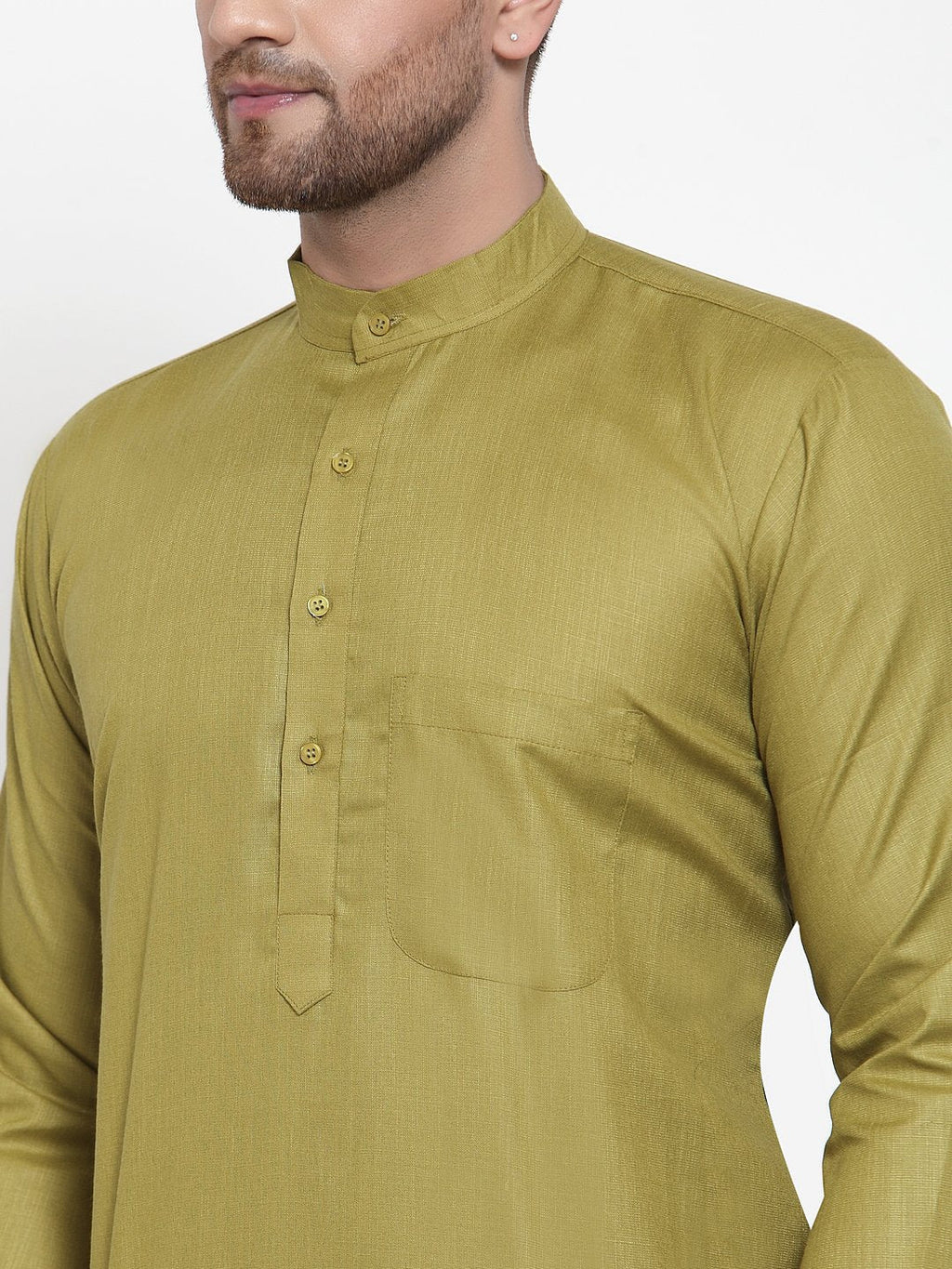 Jompers Men Olive Green & White Solid Kurta Only | Grocsy