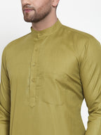 Jompers Men Olive Green & White Solid Kurta with Churidar | Grocsy