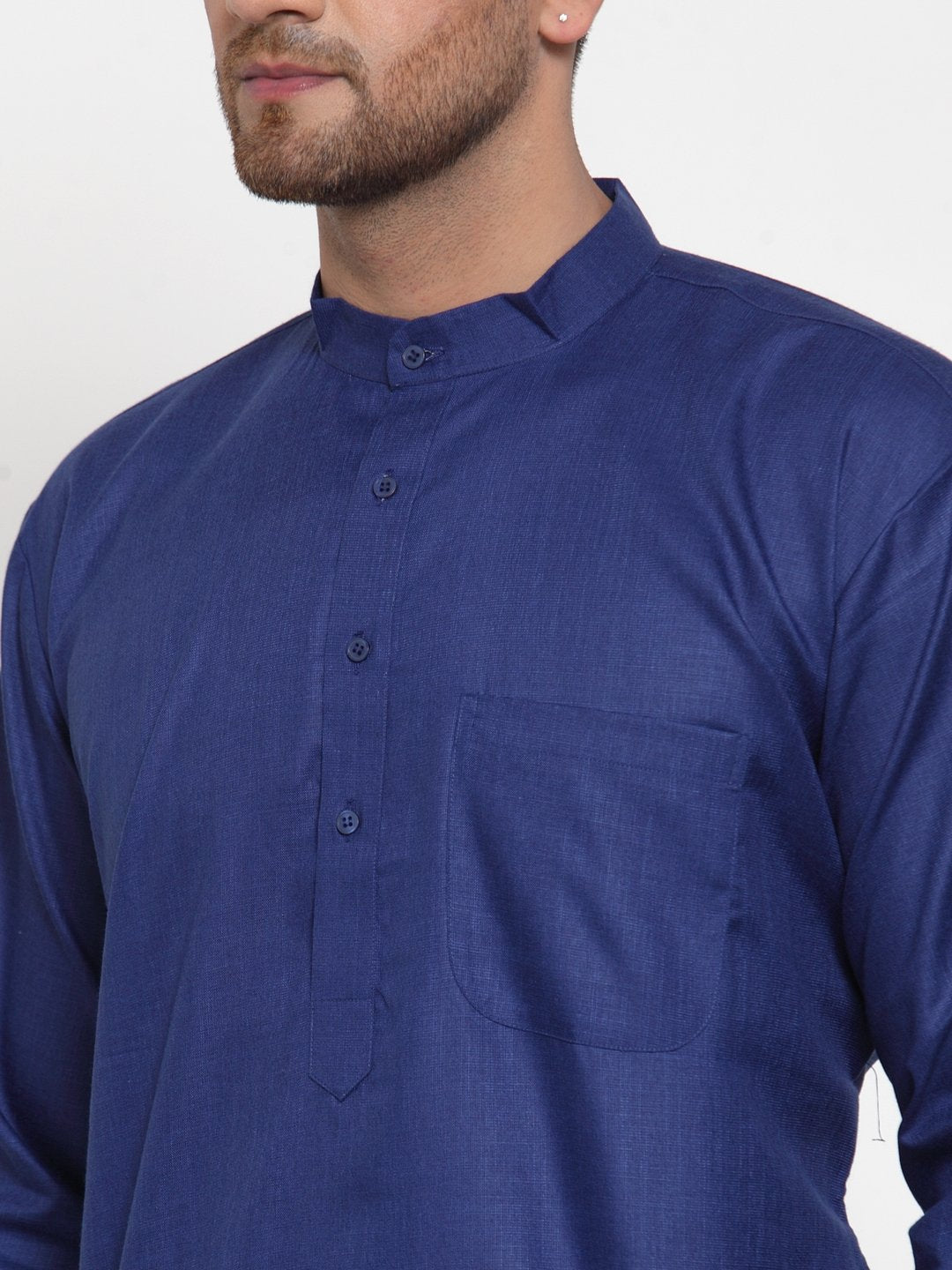 Jompers Men Royal-Blue & White Solid Kurta Only | Grocsy