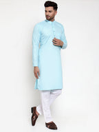 Jompers Men Sky-Blue & White Solid Kurta with Churidar | Grocsy