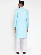 Jompers Men Sky-Blue & White Solid Kurta with Churidar | Grocsy