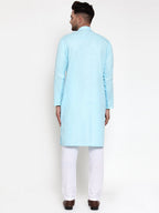 Jompers Men Sky-Blue & White Solid Kurta Only | Grocsy