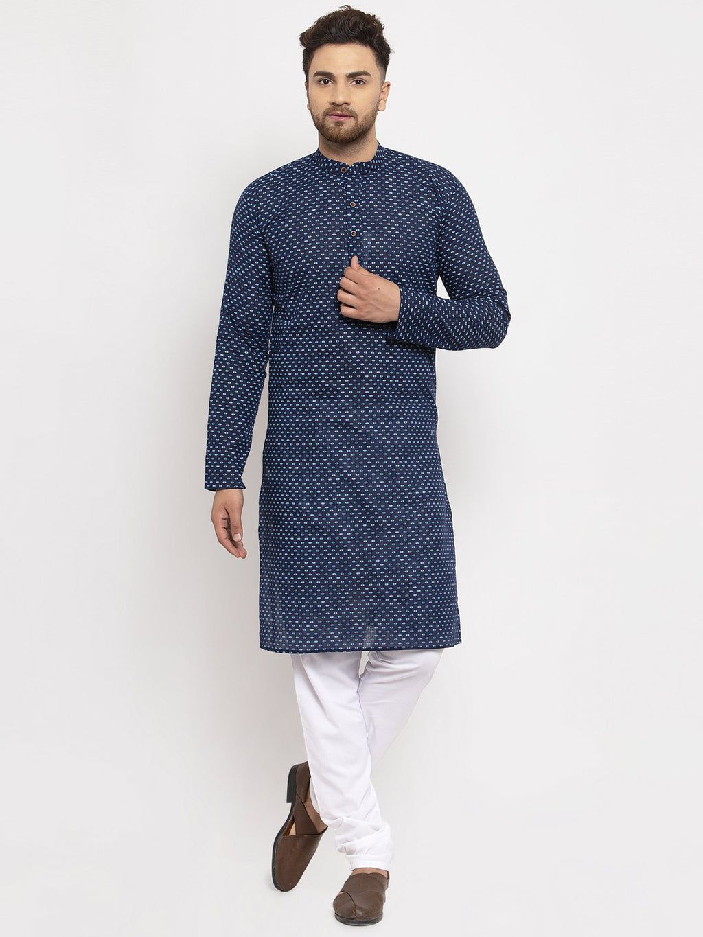 Jompers Men Blue Cotton Printed Kurta Only | Grocsy