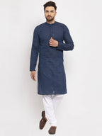Jompers Men Blue Cotton Printed Kurta Only | Grocsy