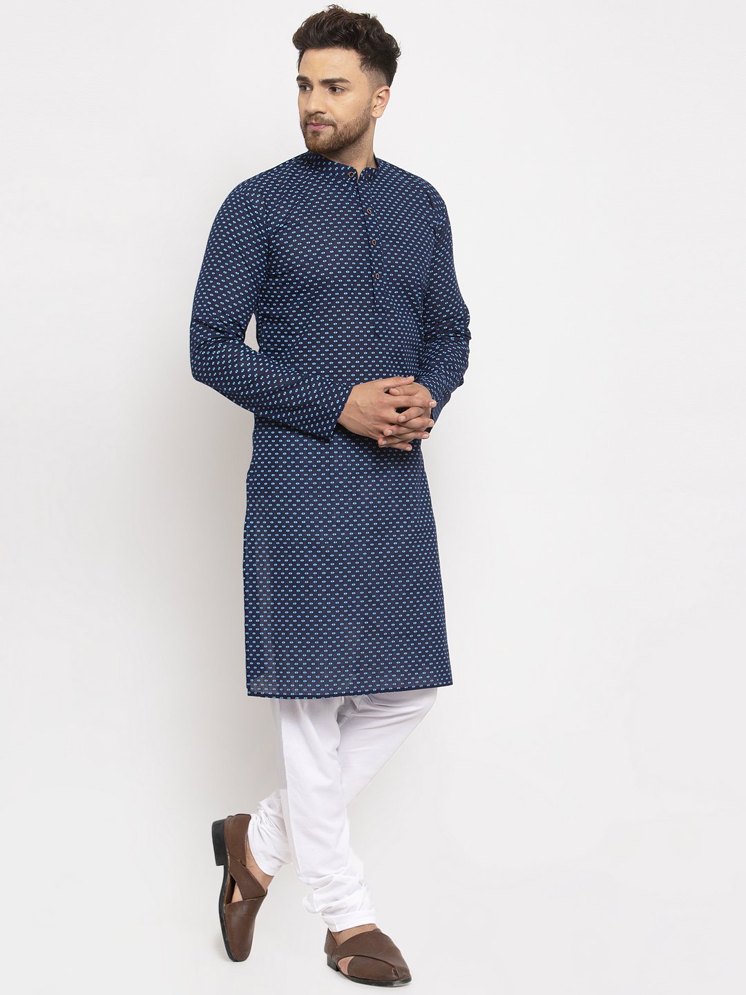 Jompers Men Blue Cotton Printed Kurta Only | Grocsy