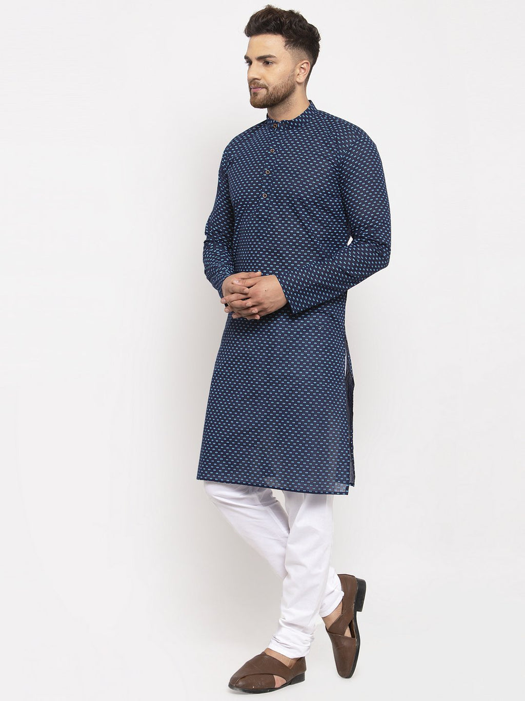 Jompers Men Blue Cotton Printed Kurta Only | Grocsy