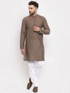 Jompers Men Grey Cotton Printed Kurta with Pyjamas | Grocsy