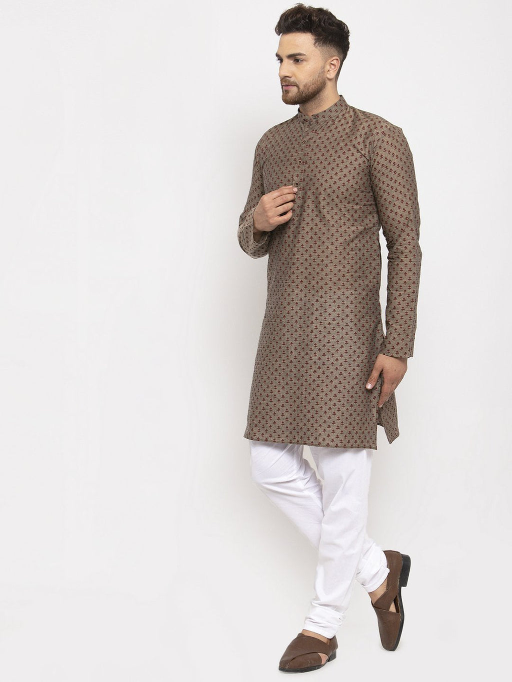 Jompers Men Grey Cotton Printed Kurta Only | Grocsy
