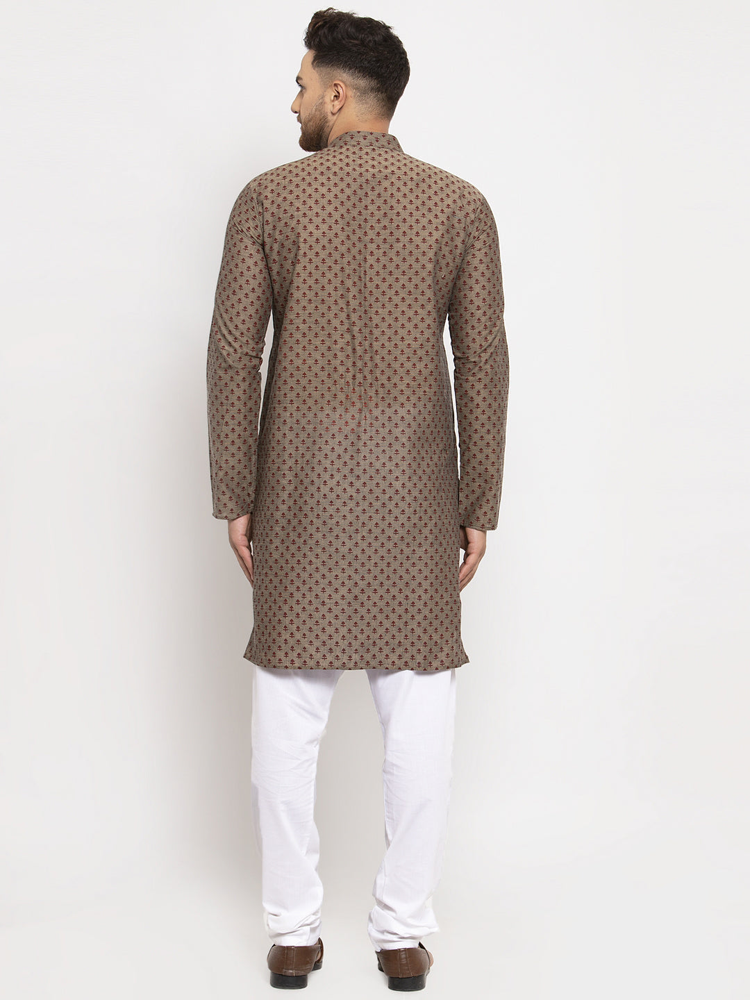 Jompers Men Grey Cotton Printed Kurta with Pyjamas | Grocsy