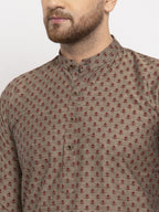 Jompers Men Grey Cotton Printed Kurta Only | Grocsy