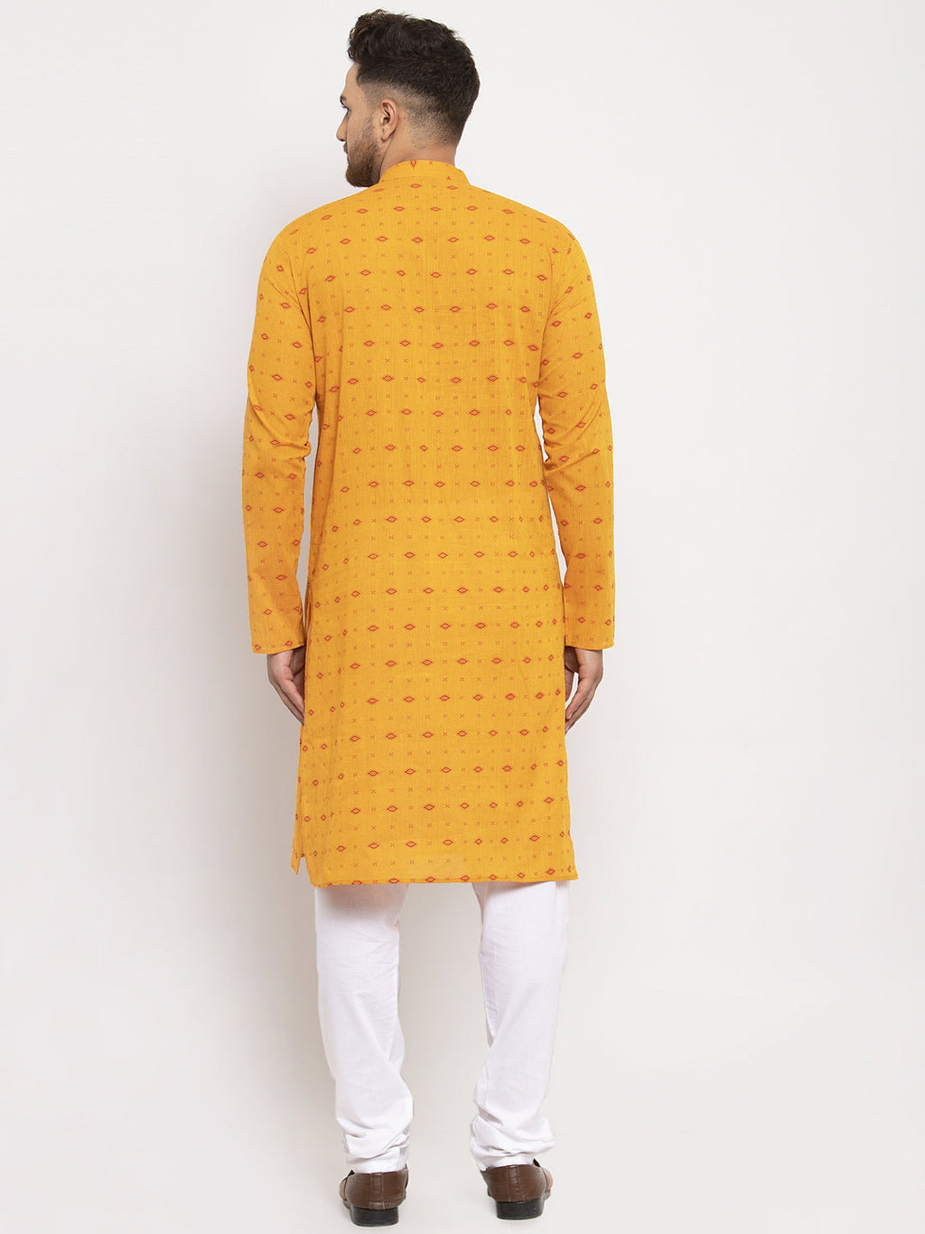 Jompers Men Yellow & White Cotton Printed Kurta with Pyjamas | Grocsy