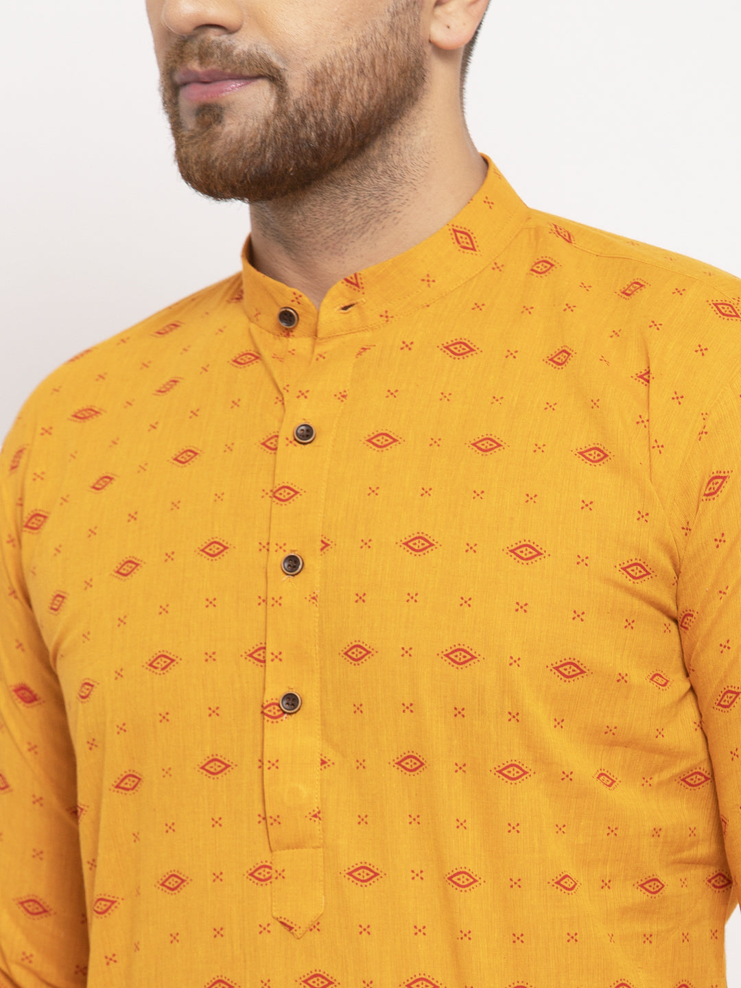 Jompers Men Yellow & White Cotton Printed Kurta with Pyjamas | Grocsy