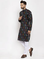 Jompers Men Black Woven Design Ikkat Straight Kurta Only | Grocsy