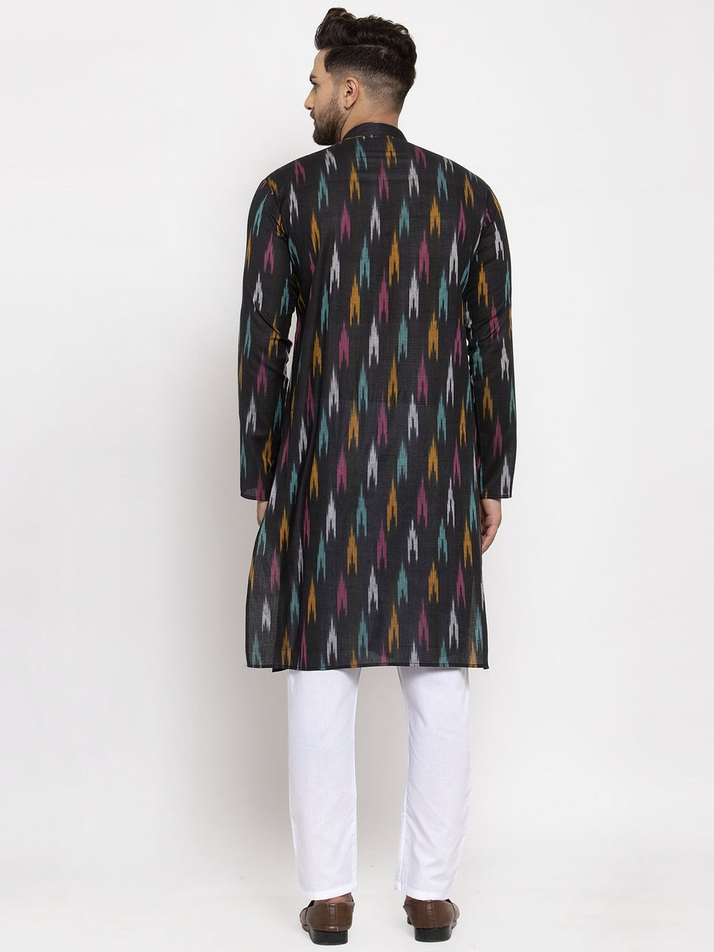 Jompers Men Black Woven Design Ikkat Straight Kurta Only | Grocsy