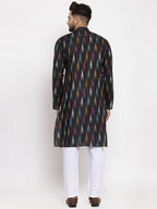 Jompers Men Black Woven Design Ikkat Straight Kurta Only | Grocsy