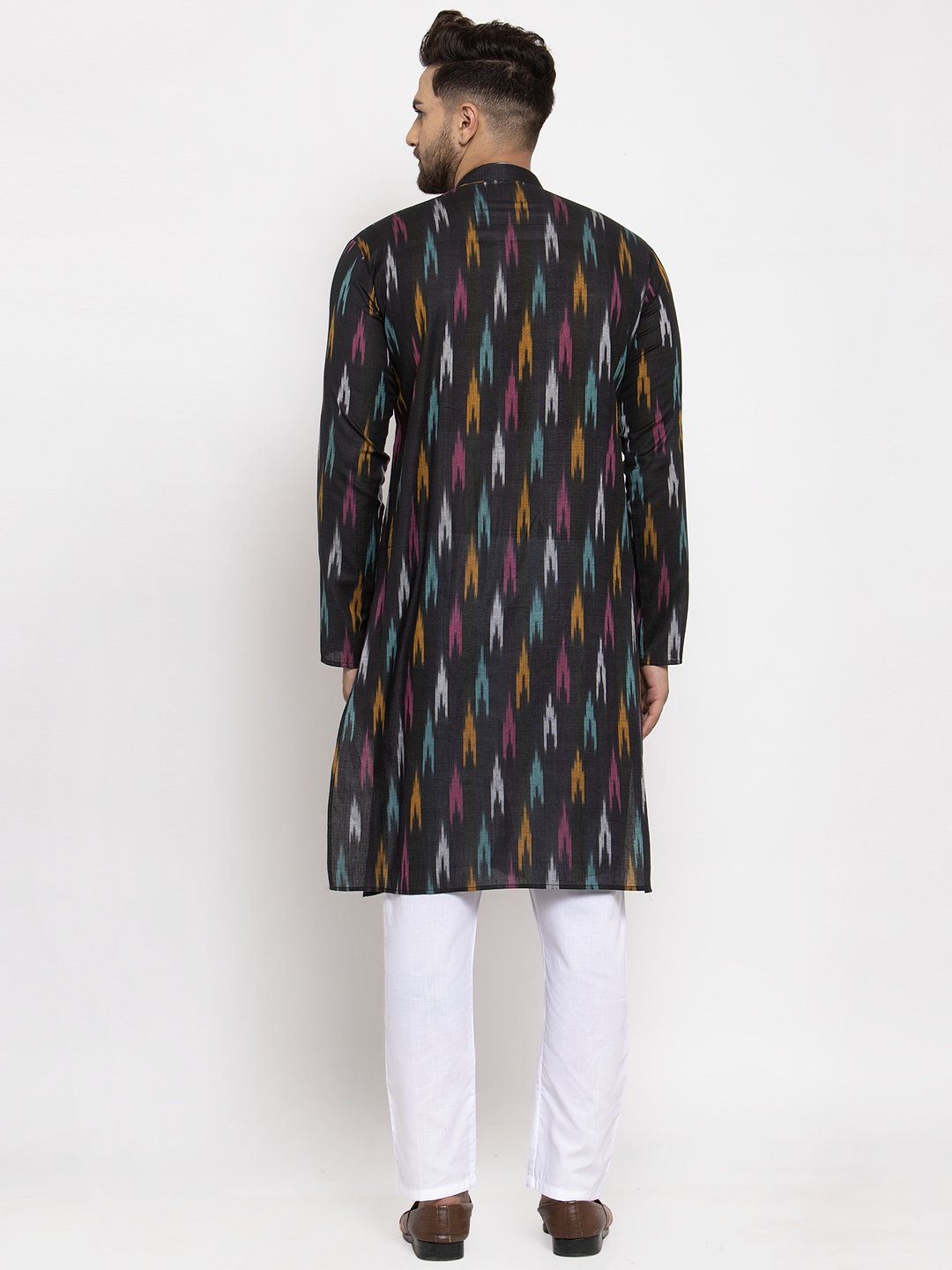 Jompers Men Black Woven Design Ikkat Straight Kurta Only | Grocsy