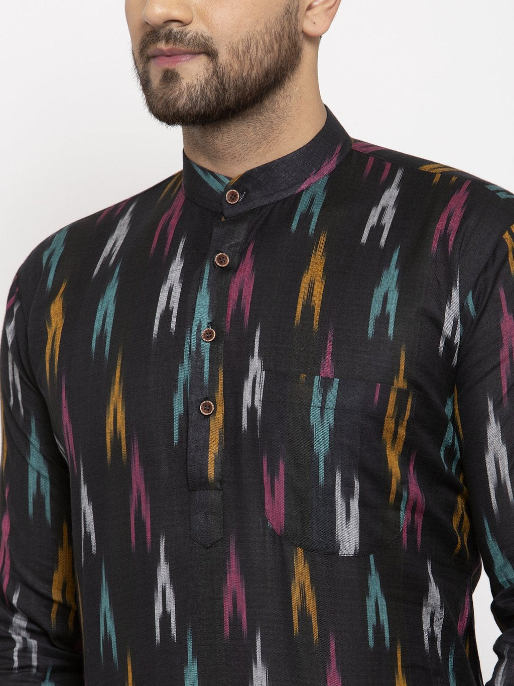 Jompers Men Black Woven Design Ikkat Straight Kurta Only | Grocsy