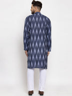 Jompers Men Blue Woven Design Ikkat Straight Kurta with Churidar | Grocsy