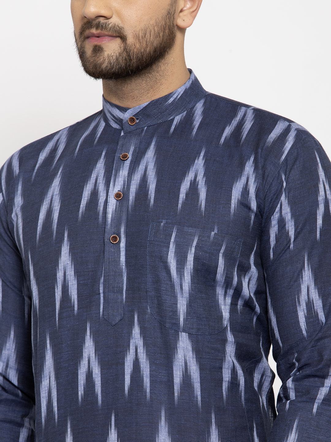 Jompers Men Blue Woven Design Ikkat Straight Kurta with Churidar | Grocsy