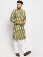 Jompers Men Green Woven Design Ikkat Straight Kurta Only | Grocsy