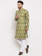 Jompers Men Green Woven Design Ikkat Straight Kurta Only | Grocsy