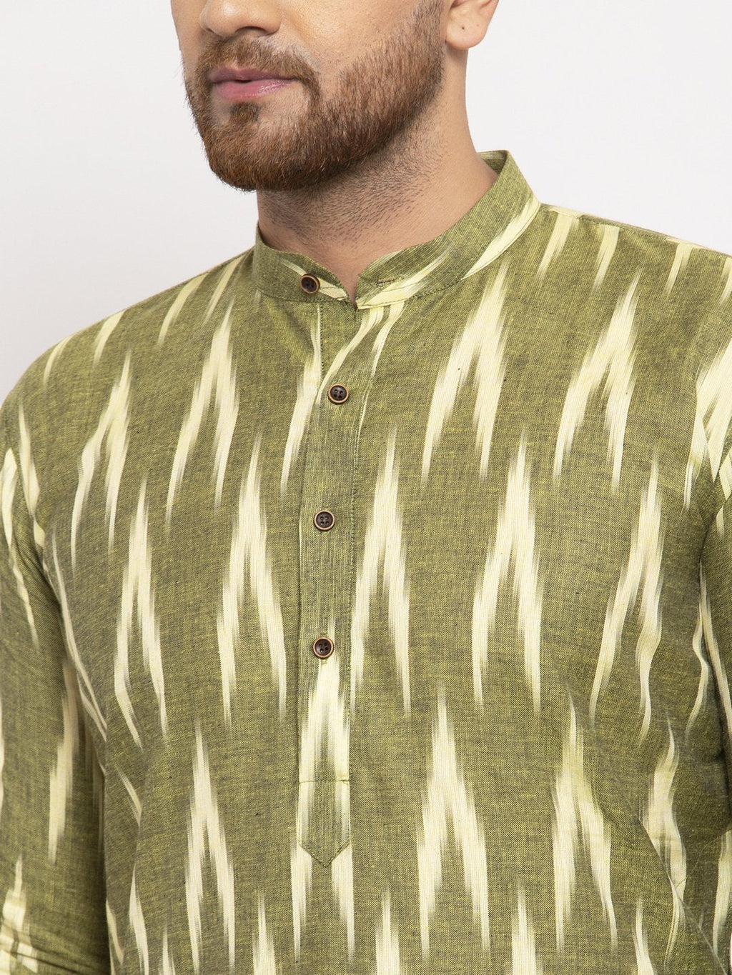 Jompers Men Green Woven Design Ikkat Straight Kurta Only | Grocsy