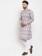 Jompers Men Grey Woven Design Ikkat Straight Kurta Only | Grocsy