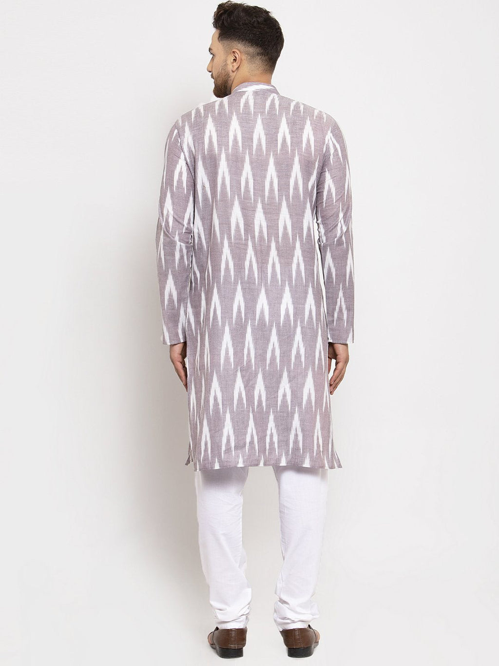 Jompers Men Grey Woven Design Ikkat Straight Kurta Only | Grocsy