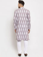 Jompers Men Grey Woven Design Ikkat Straight Kurta Only | Grocsy
